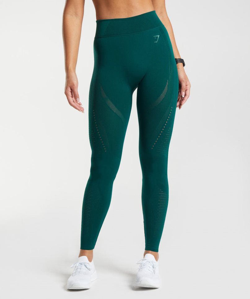 Women\'s Gymshark Warp Knit Leggings Green | NZ 6ODGRN